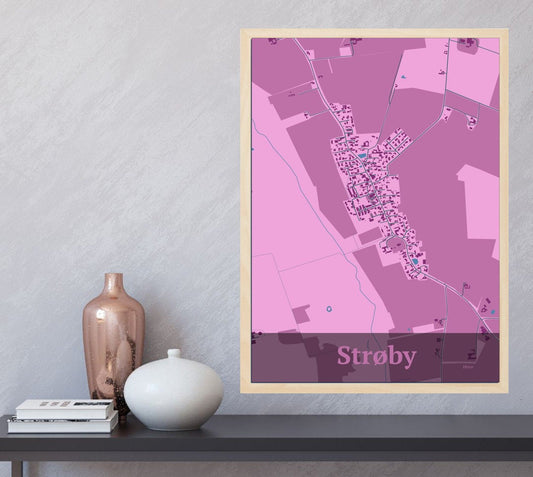 Strøby plakat i farve  og HjemEgn.dk design firkantet. Design bykort for Strøby