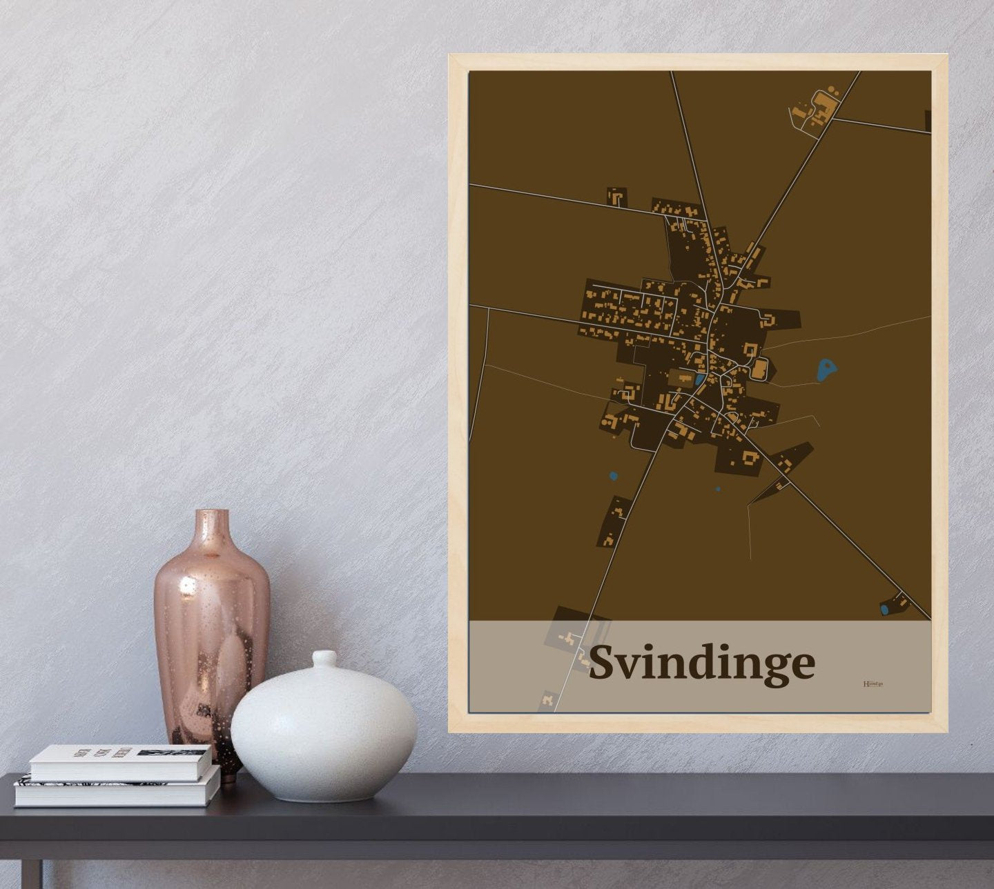 Svindinge plakat i farve  og HjemEgn.dk design firkantet. Design bykort for Svindinge