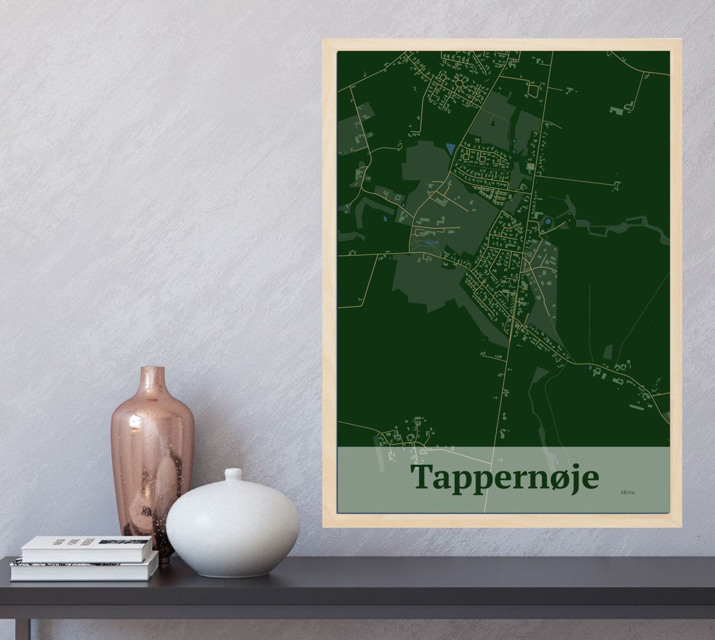 Tappernøje plakat i farve  og HjemEgn.dk design firkantet. Design bykort for Tappernøje
