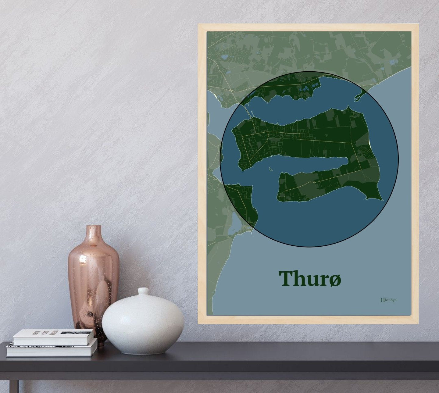 Thurø plakat i farve  og HjemEgn.dk design centrum. Design ø-kort for Thurø