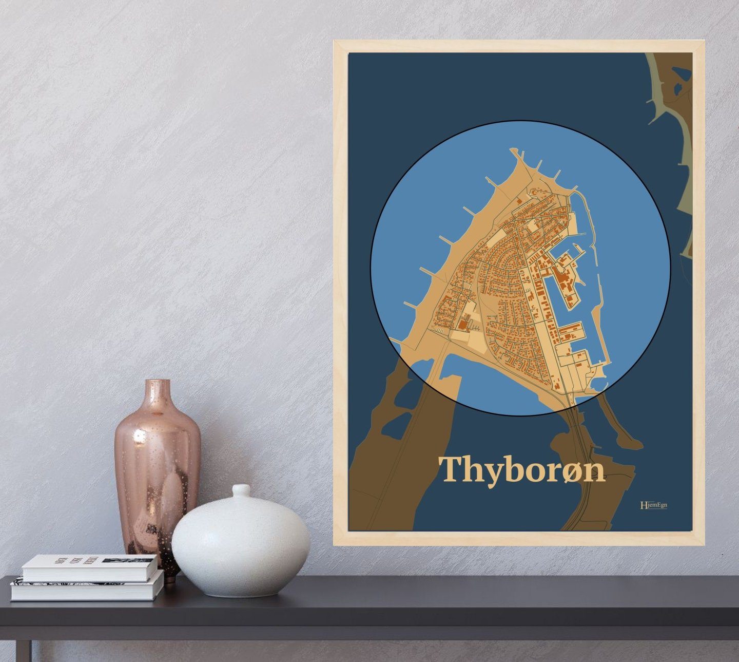 Thyborøn plakat i farve  og HjemEgn.dk design centrum. Design bykort for Thyborøn