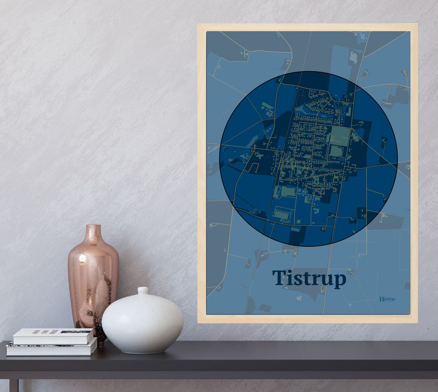 Tistrup plakat i farve  og HjemEgn.dk design centrum. Design bykort for Tistrup