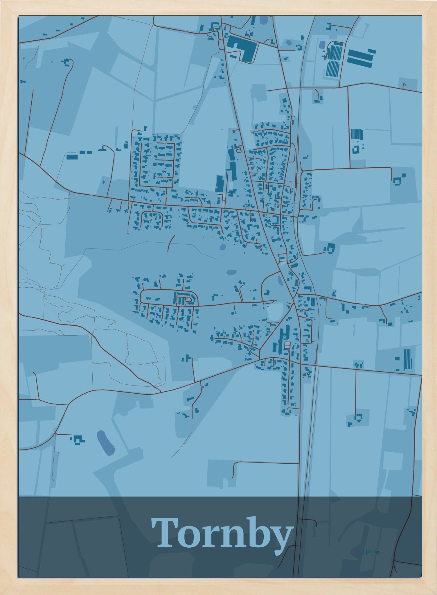 Tornby plakat i farve pastel blå og HjemEgn.dk design firkantet. Design bykort for Tornby