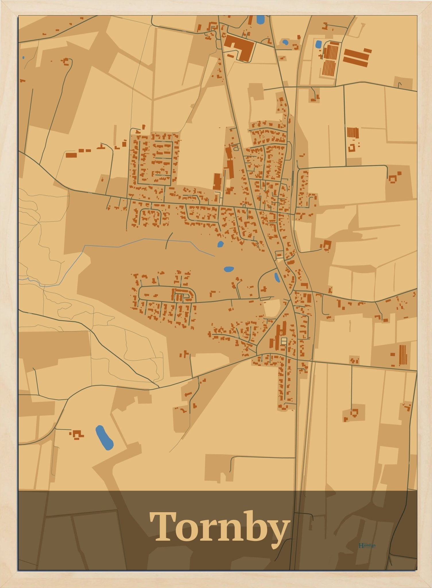 Tornby plakat i farve pastel brun og HjemEgn.dk design firkantet. Design bykort for Tornby