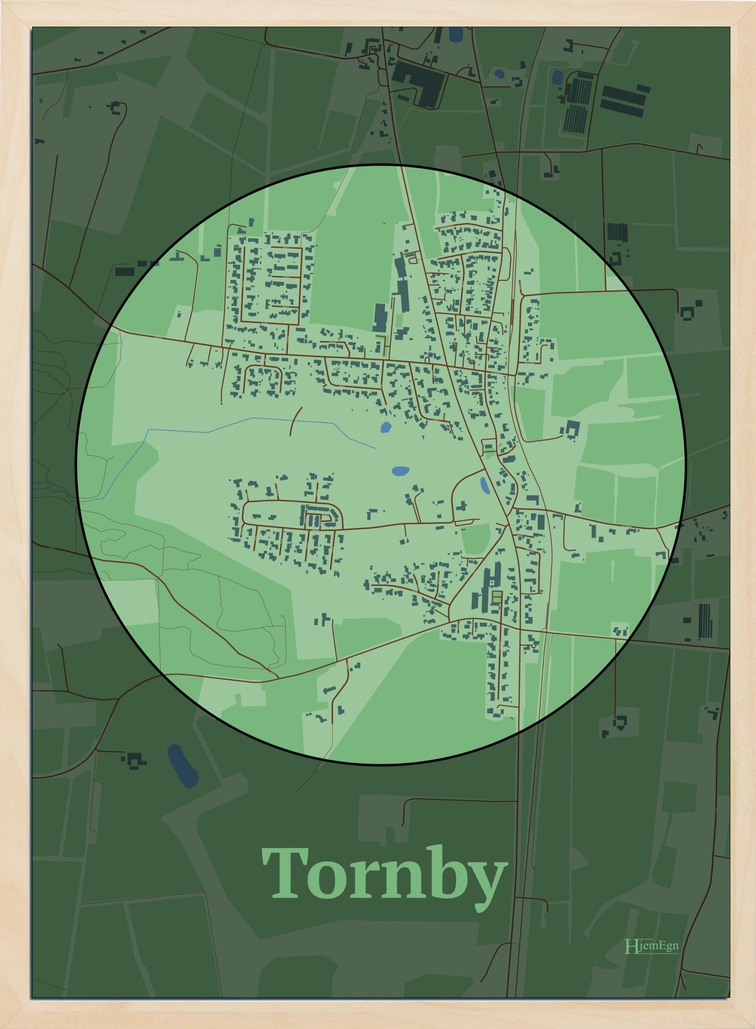 Tornby plakat i farve pastel grøn og HjemEgn.dk design centrum. Design bykort for Tornby