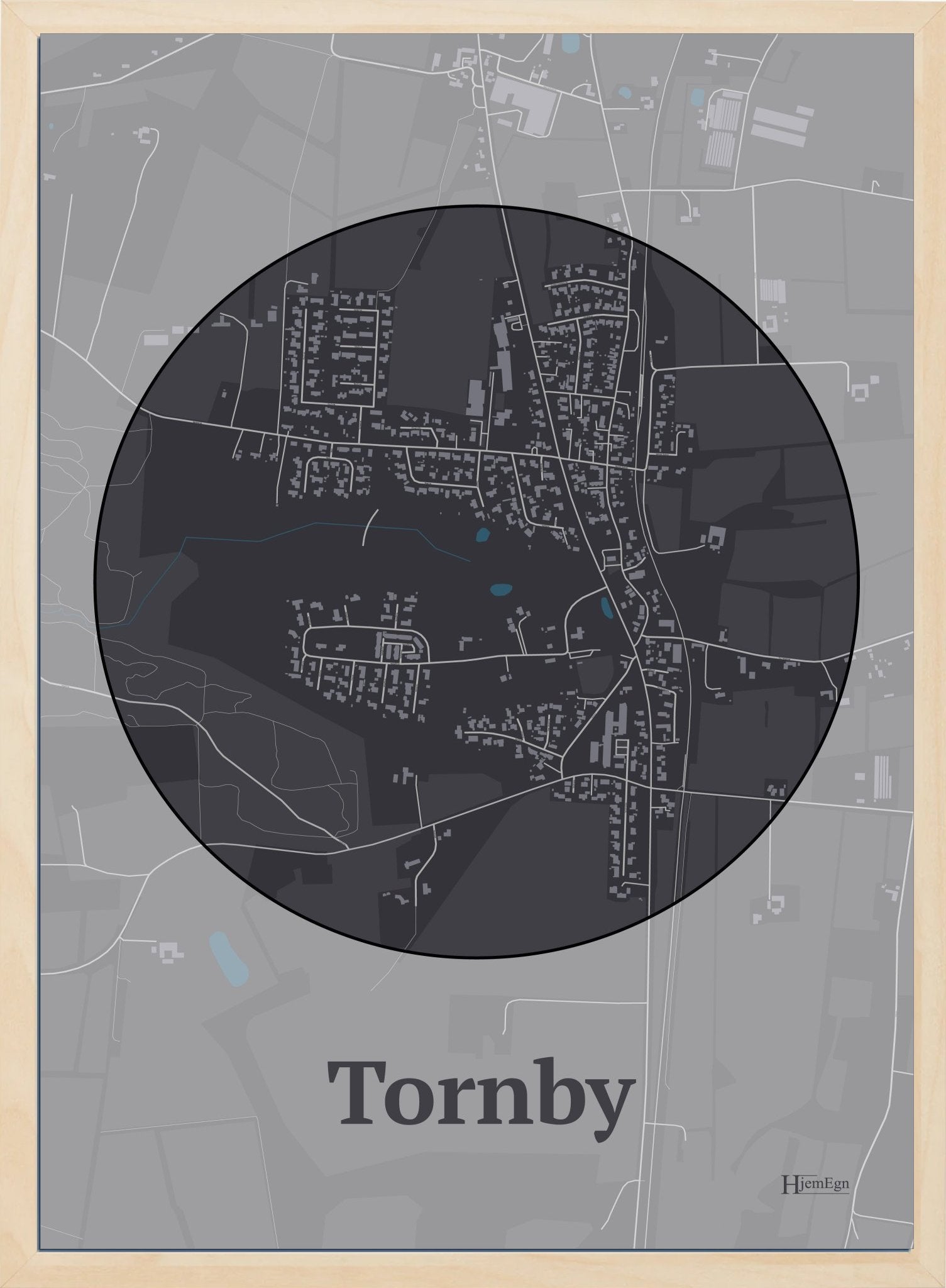 Tornby plakat i farve mørk brun og HjemEgn.dk design centrum. Design bykort for Tornby