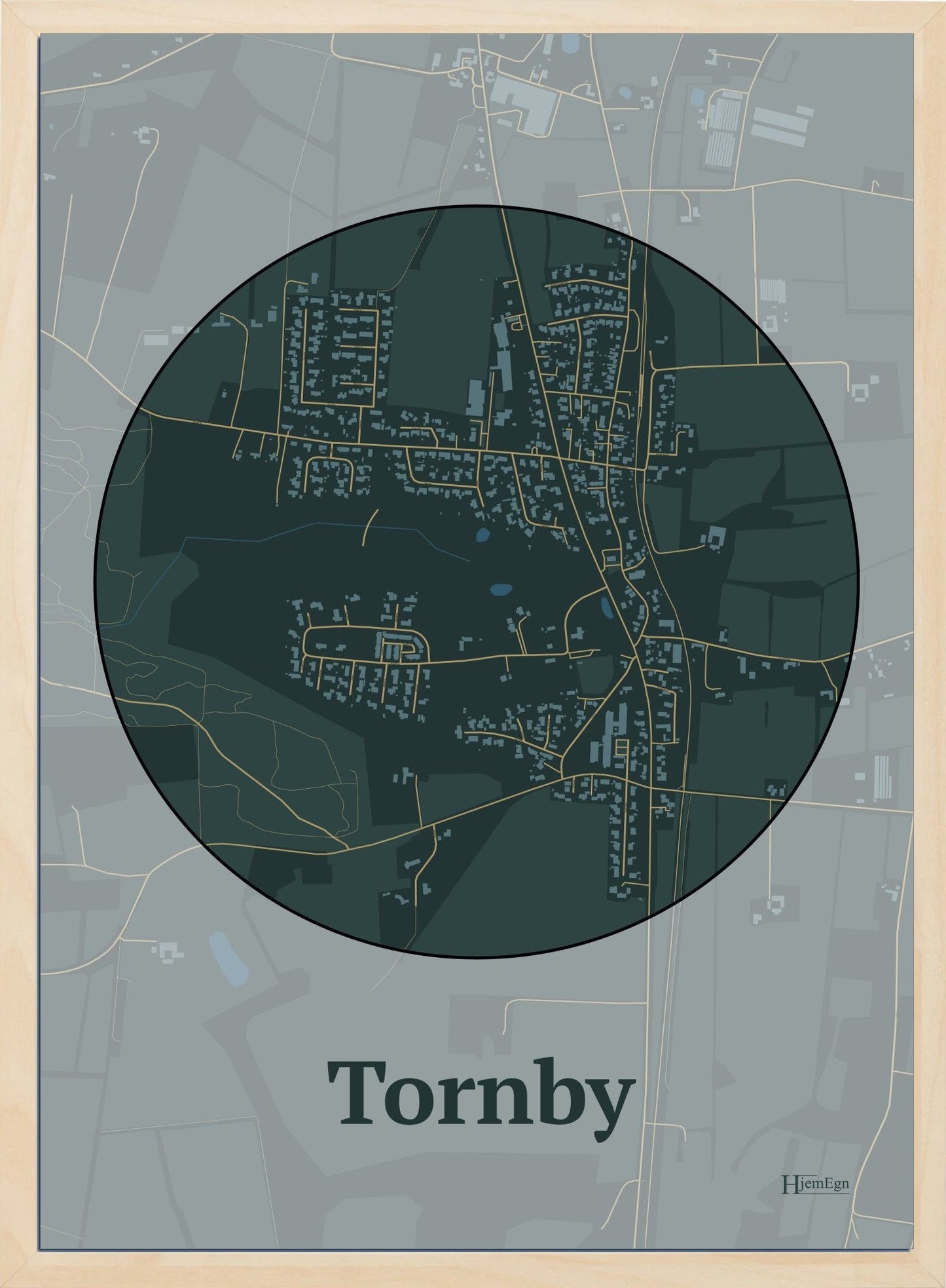 Tornby plakat i farve mørk grøn og HjemEgn.dk design centrum. Design bykort for Tornby