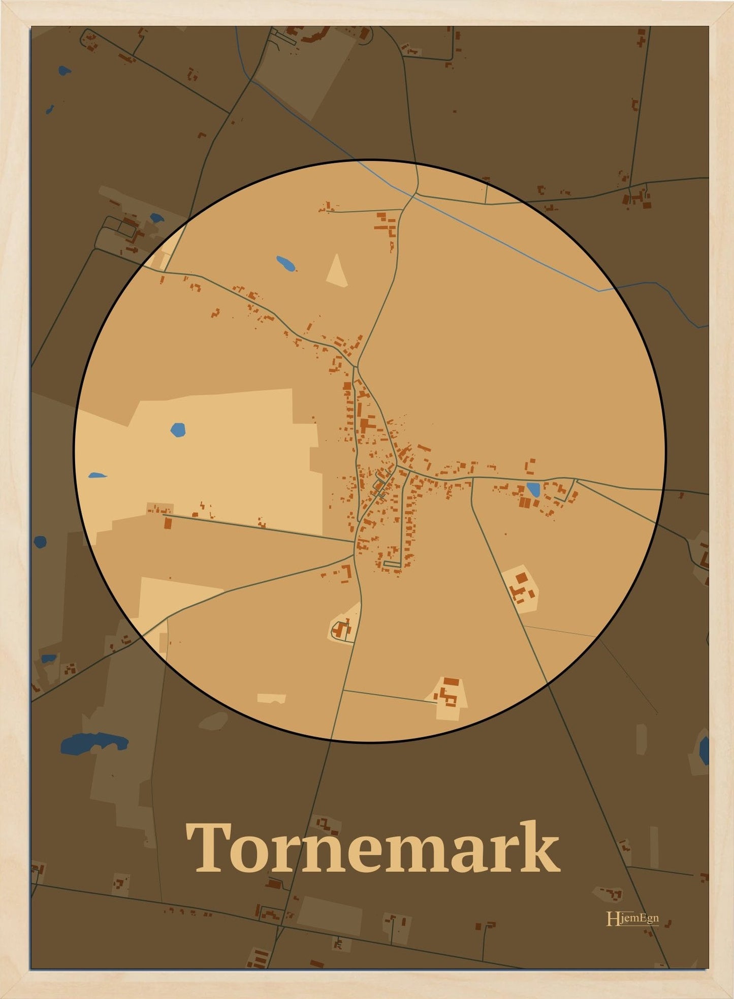 Tornemark plakat i farve pastel brun og HjemEgn.dk design centrum. Design bykort for Tornemark