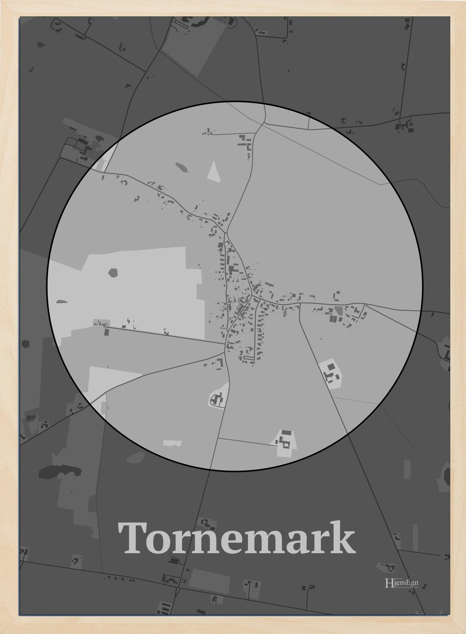 Tornemark plakat i farve pastel grå og HjemEgn.dk design centrum. Design bykort for Tornemark