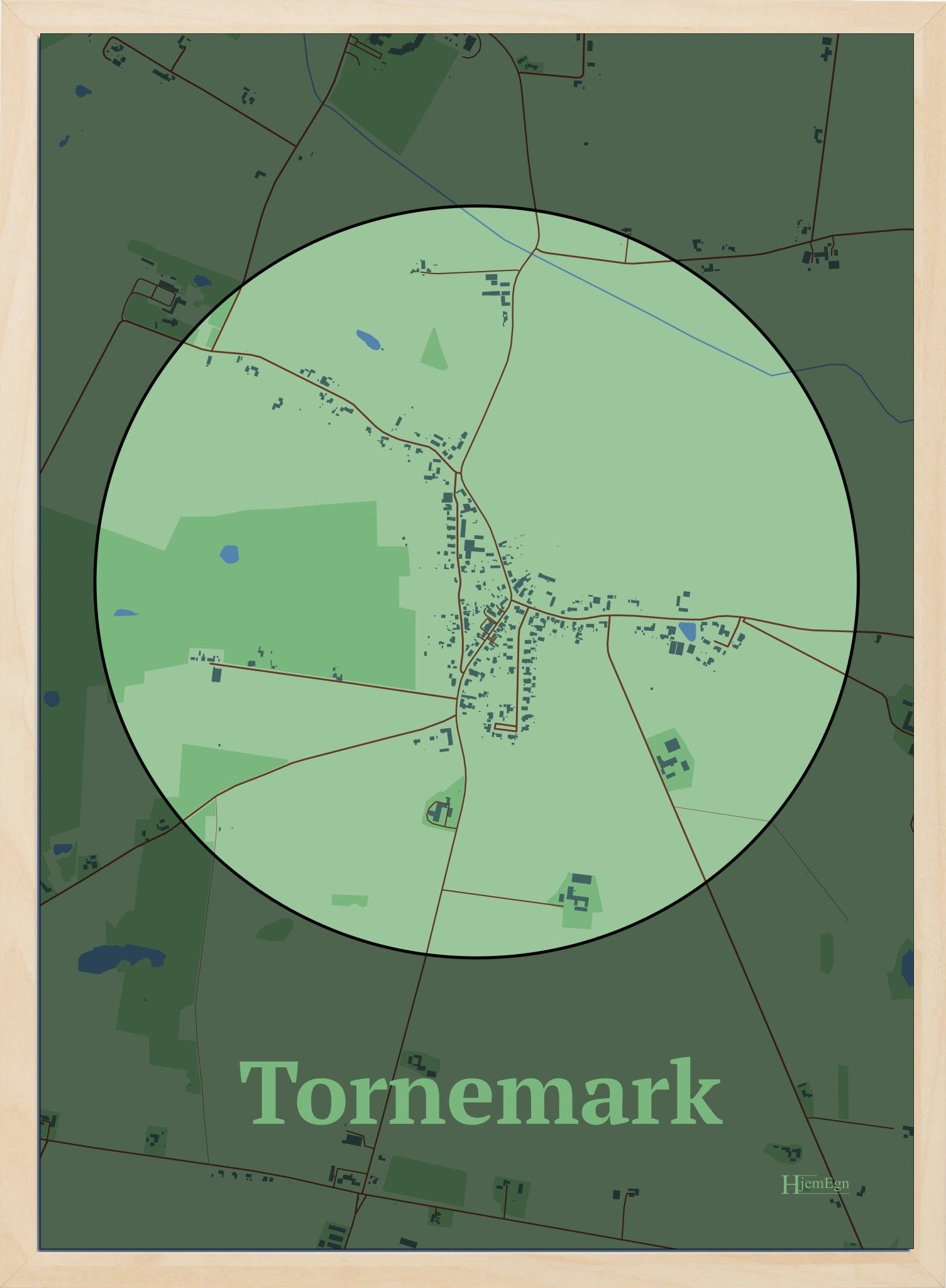 Tornemark plakat i farve pastel grøn og HjemEgn.dk design centrum. Design bykort for Tornemark