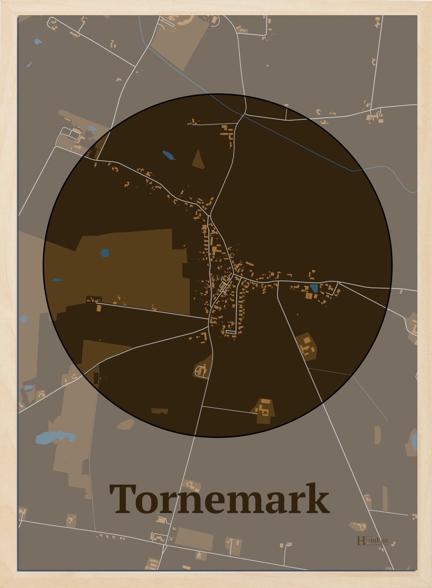 Tornemark plakat i farve mørk brun og HjemEgn.dk design centrum. Design bykort for Tornemark