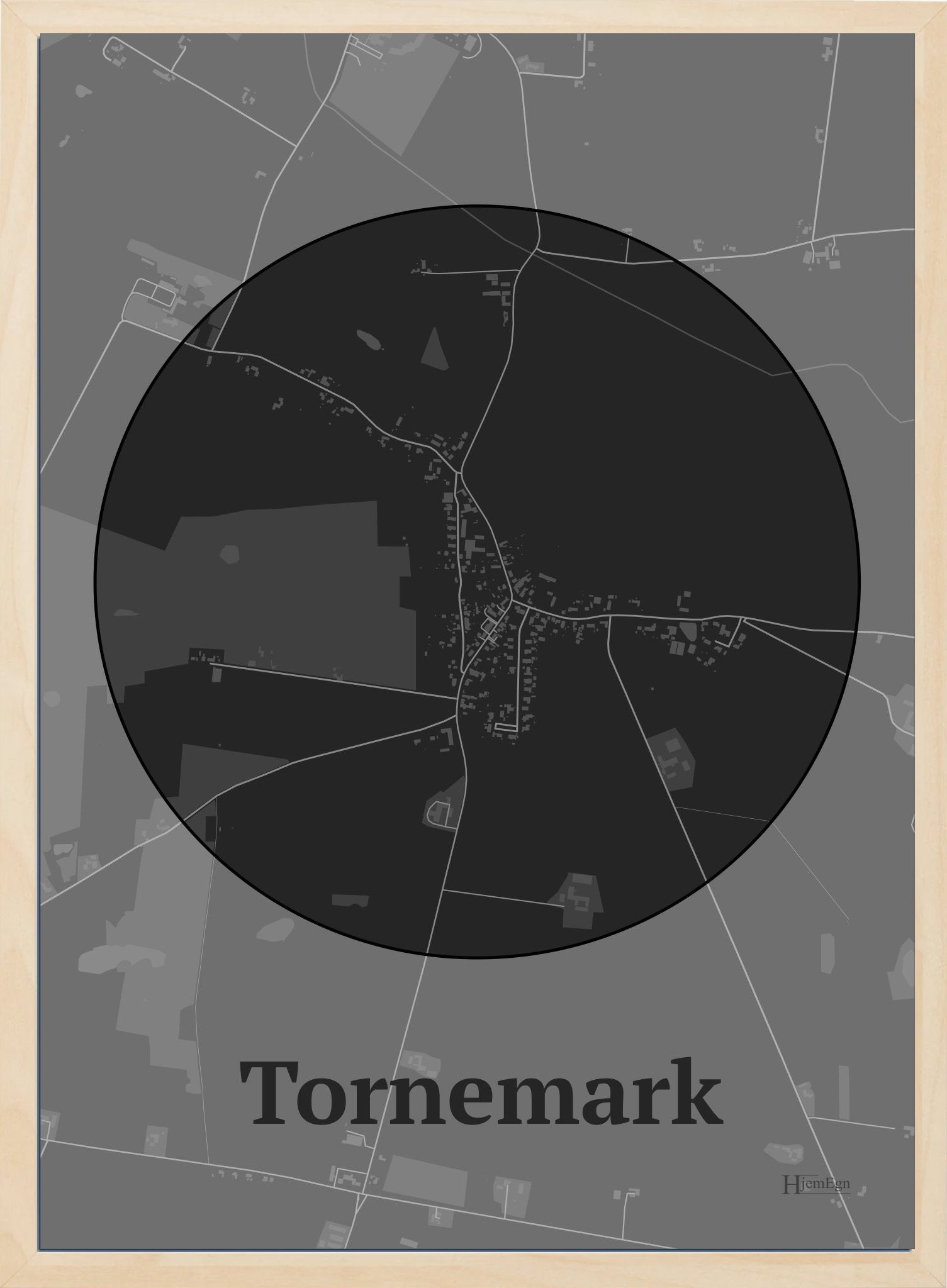 Tornemark plakat i farve mørk grå og HjemEgn.dk design centrum. Design bykort for Tornemark