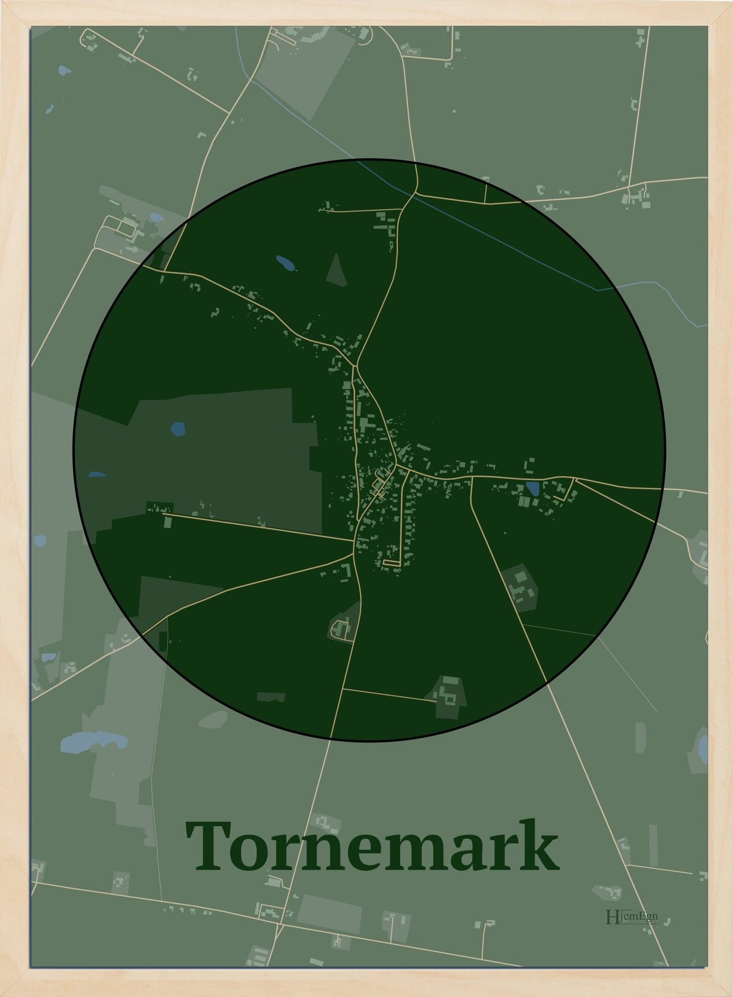Tornemark plakat i farve mørk grøn og HjemEgn.dk design centrum. Design bykort for Tornemark