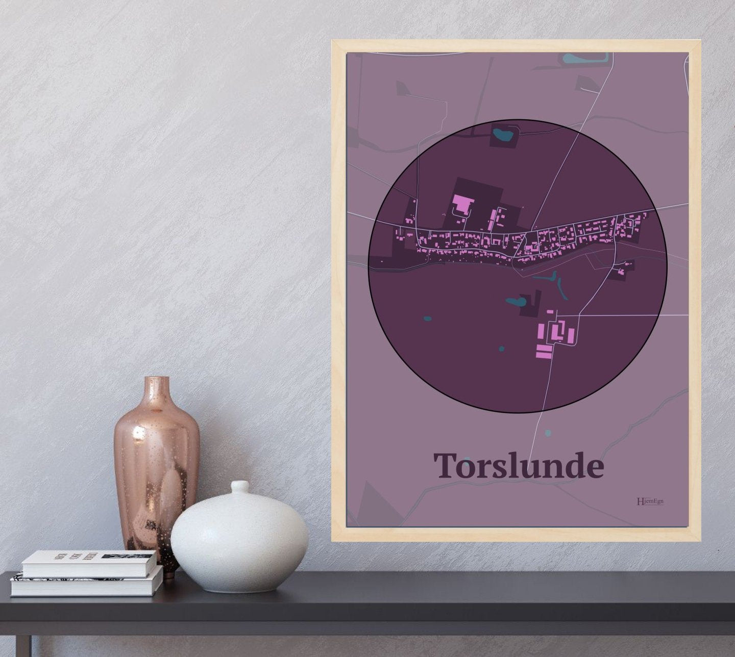Torslunde plakat i farve  og HjemEgn.dk design centrum. Design bykort for Torslunde