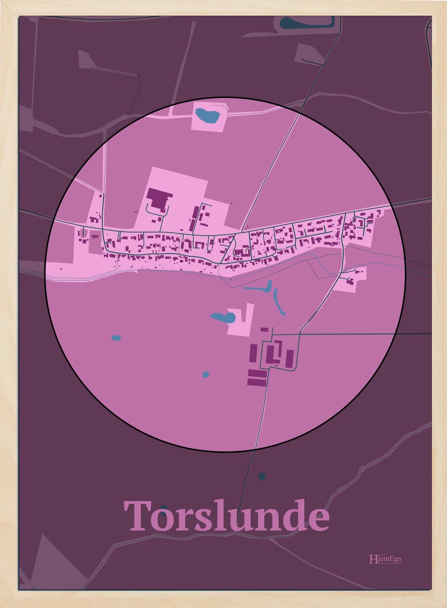 Torslunde plakat i farve pastel rød og HjemEgn.dk design centrum. Design bykort for Torslunde