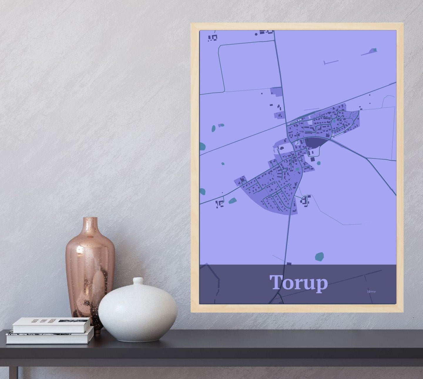 Torup plakat i farve  og HjemEgn.dk design firkantet. Design bykort for Torup