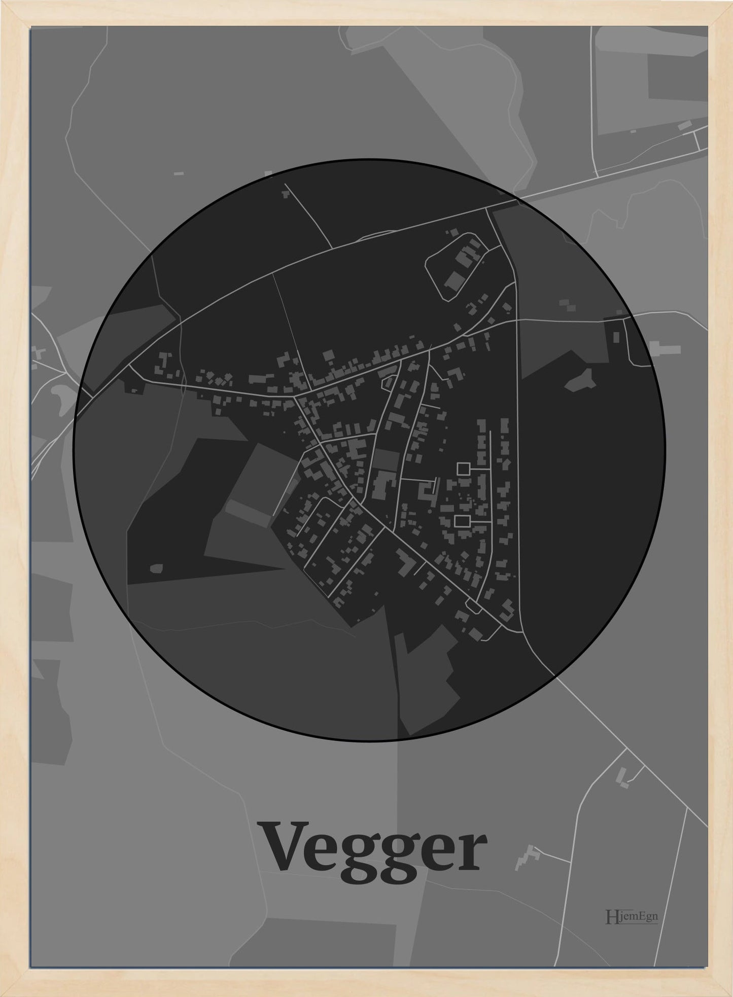 Vegger plakat i farve mørk grå og HjemEgn.dk design centrum. Design bykort for Vegger