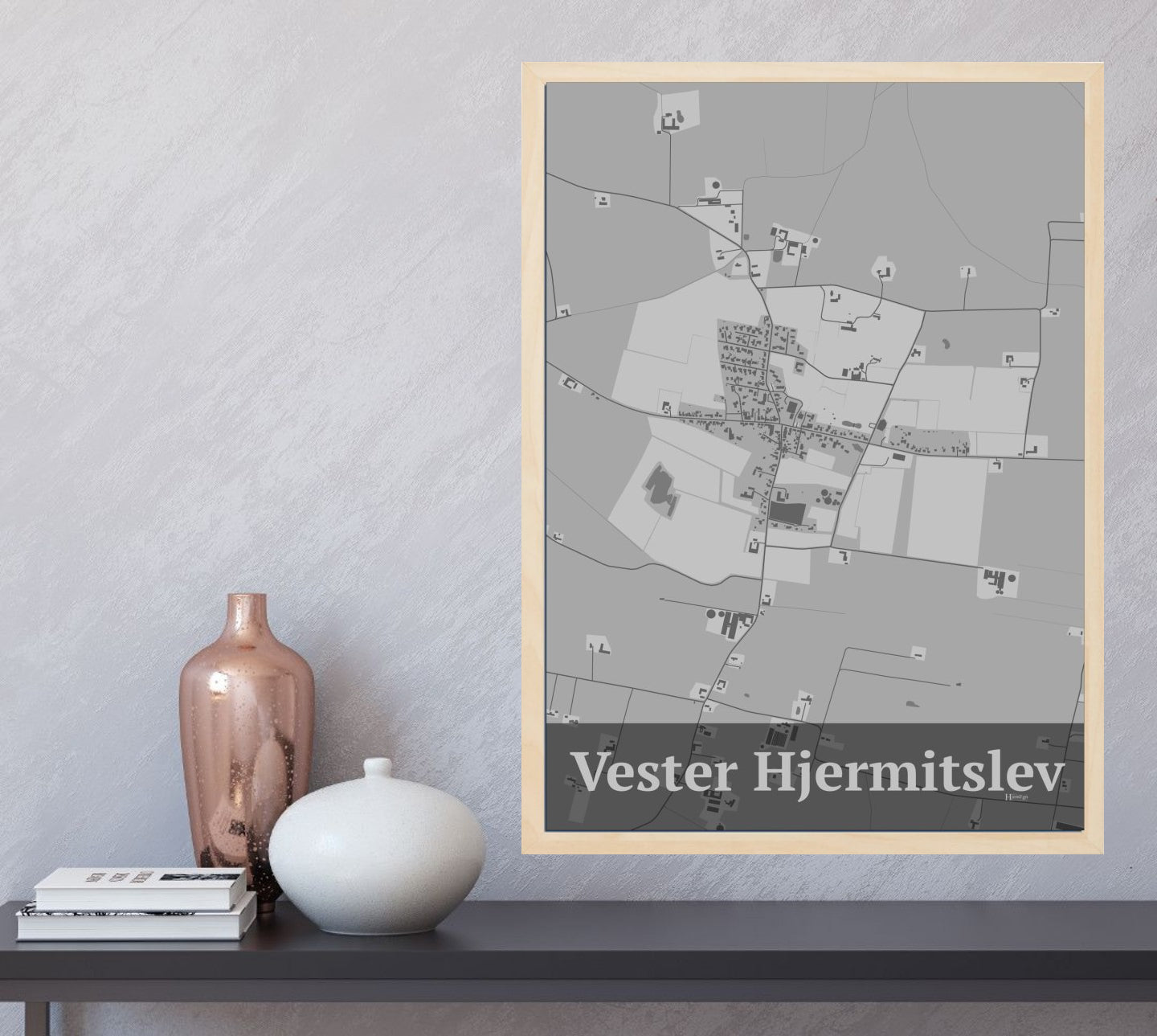 Vester Hjermitslev plakat i farve  og HjemEgn.dk design firkantet. Design bykort for Vester Hjermitslev
