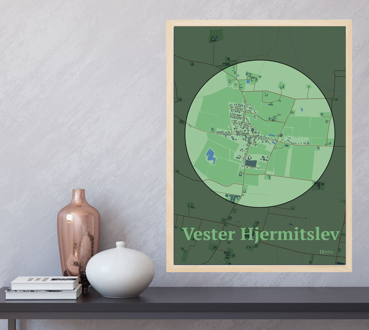 Vester Hjermitslev plakat i farve  og HjemEgn.dk design centrum. Design bykort for Vester Hjermitslev
