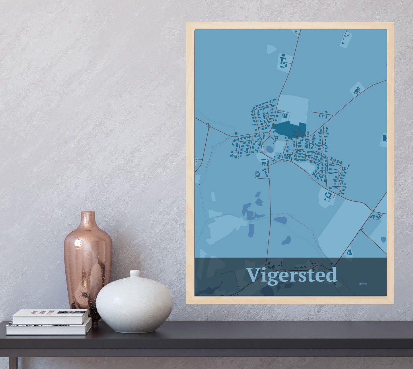 Vigersted plakat i farve  og HjemEgn.dk design firkantet. Design bykort for Vigersted