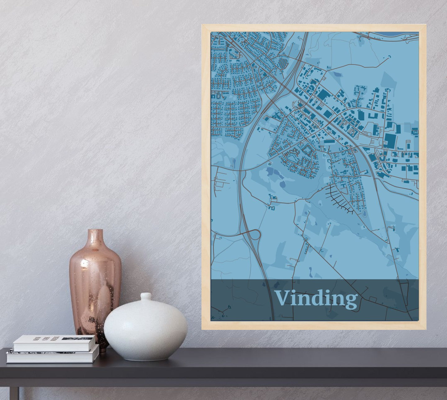 Vinding plakat i farve  og HjemEgn.dk design firkantet. Design bykort for Vinding