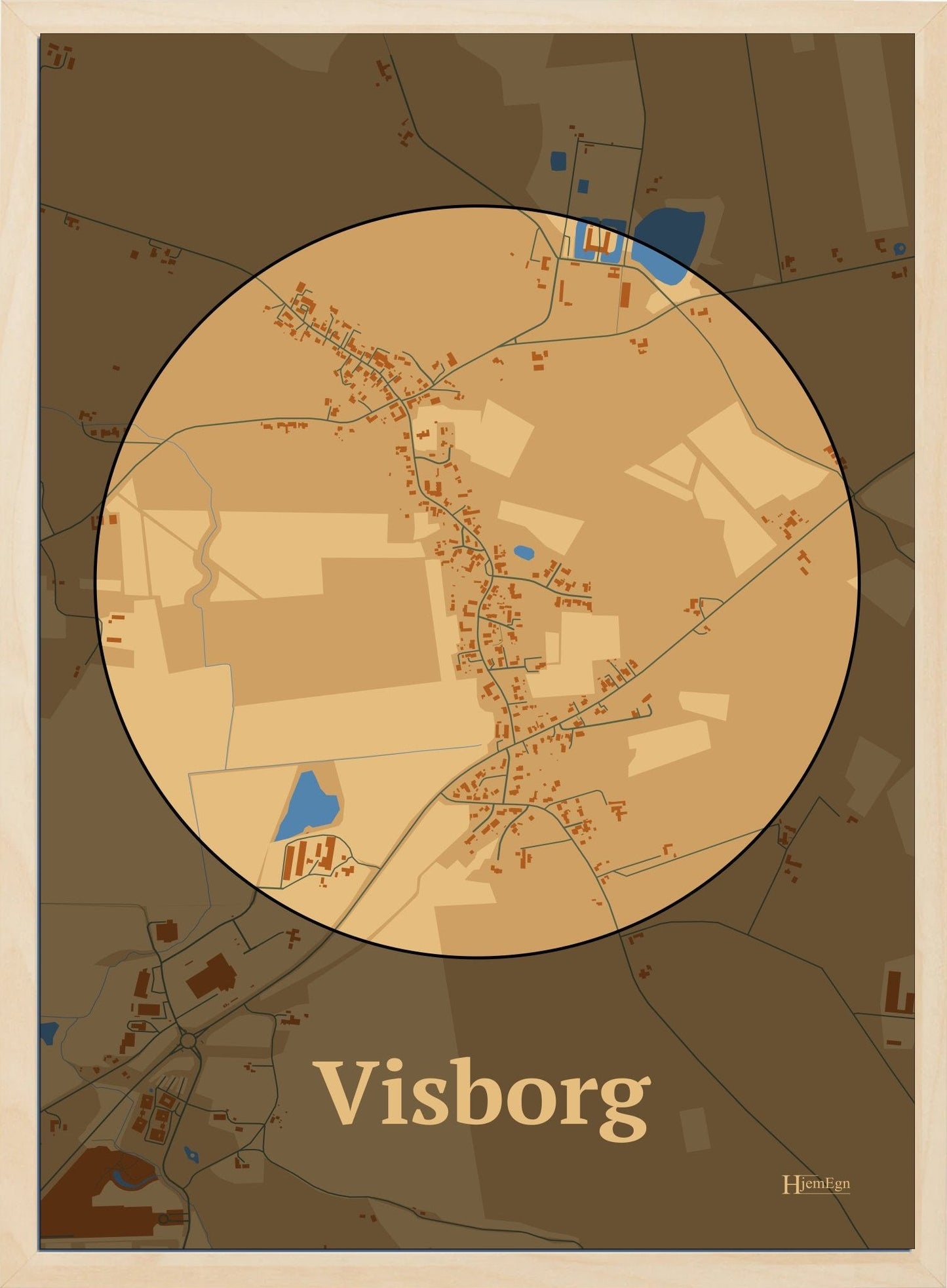 Visborg plakat i farve pastel brun og HjemEgn.dk design centrum. Design bykort for Visborg