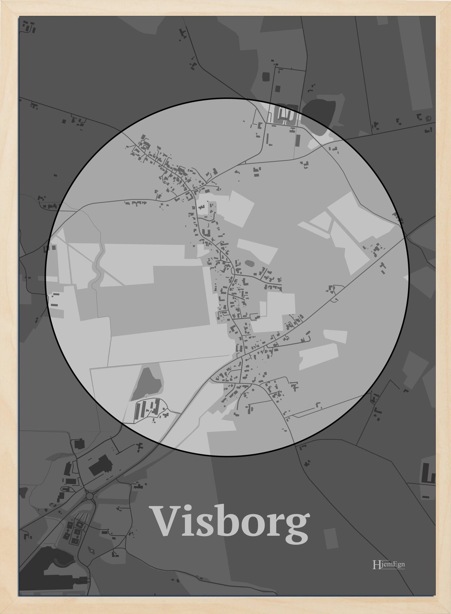 Visborg plakat i farve pastel grå og HjemEgn.dk design centrum. Design bykort for Visborg