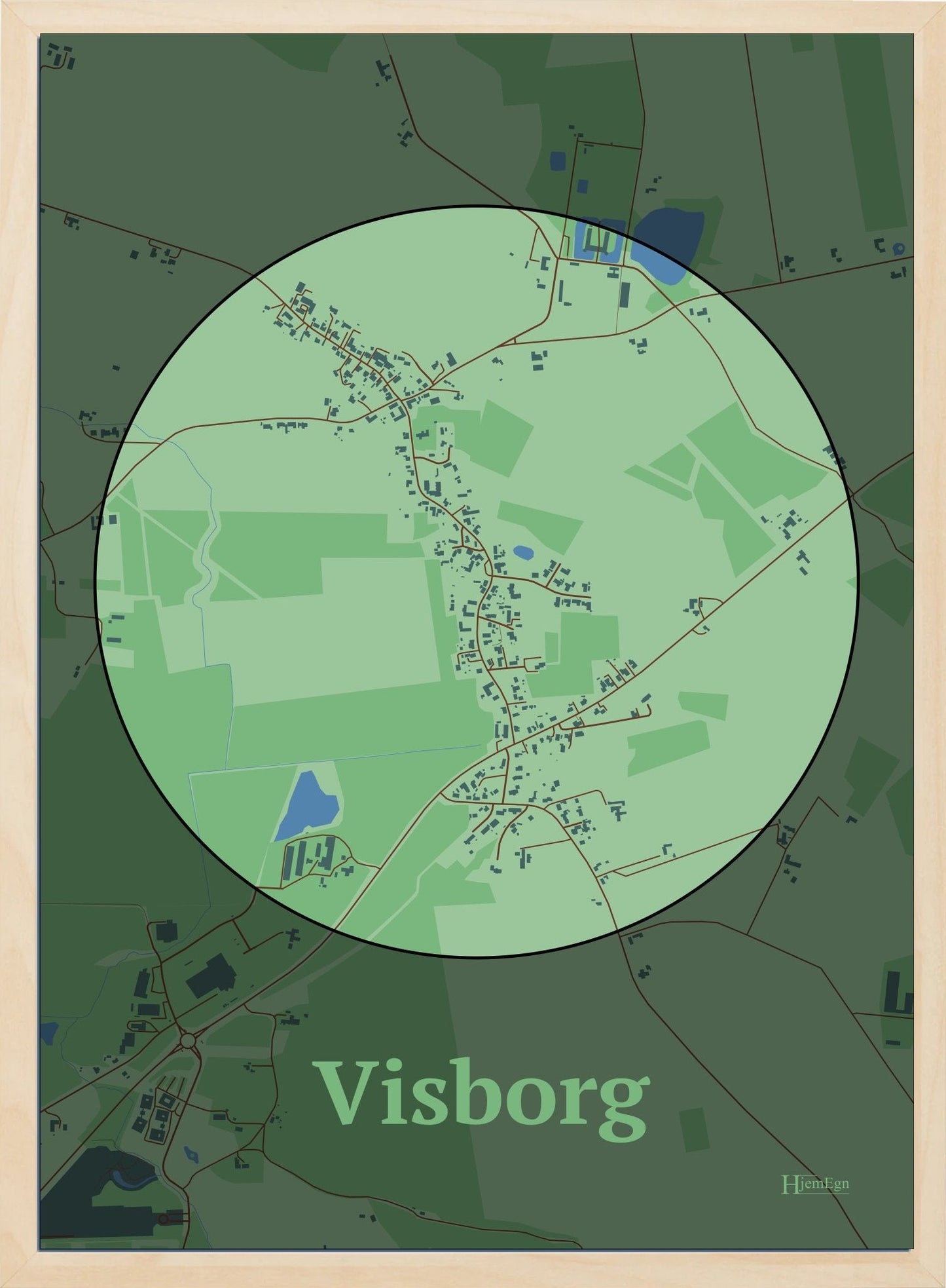 Visborg plakat i farve pastel grøn og HjemEgn.dk design centrum. Design bykort for Visborg