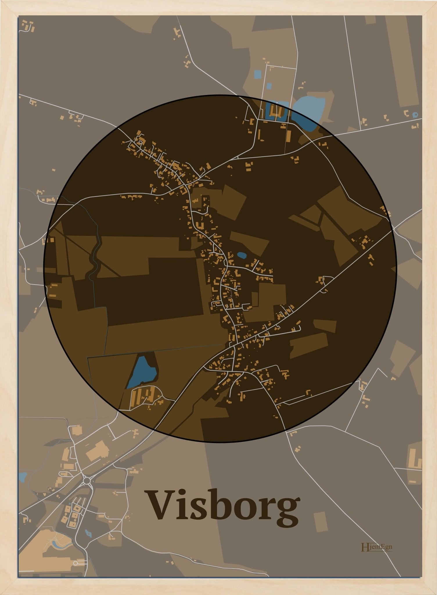 Visborg plakat i farve mørk brun og HjemEgn.dk design centrum. Design bykort for Visborg
