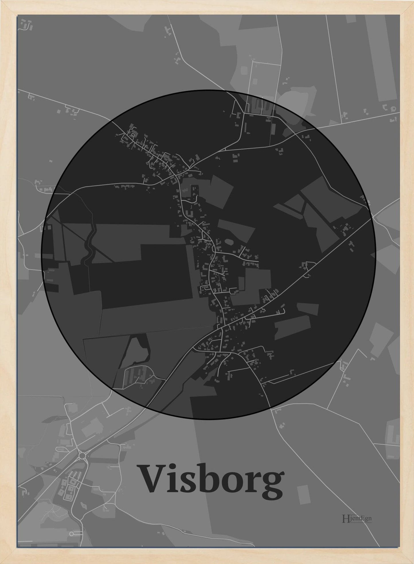 Visborg plakat i farve mørk grå og HjemEgn.dk design centrum. Design bykort for Visborg