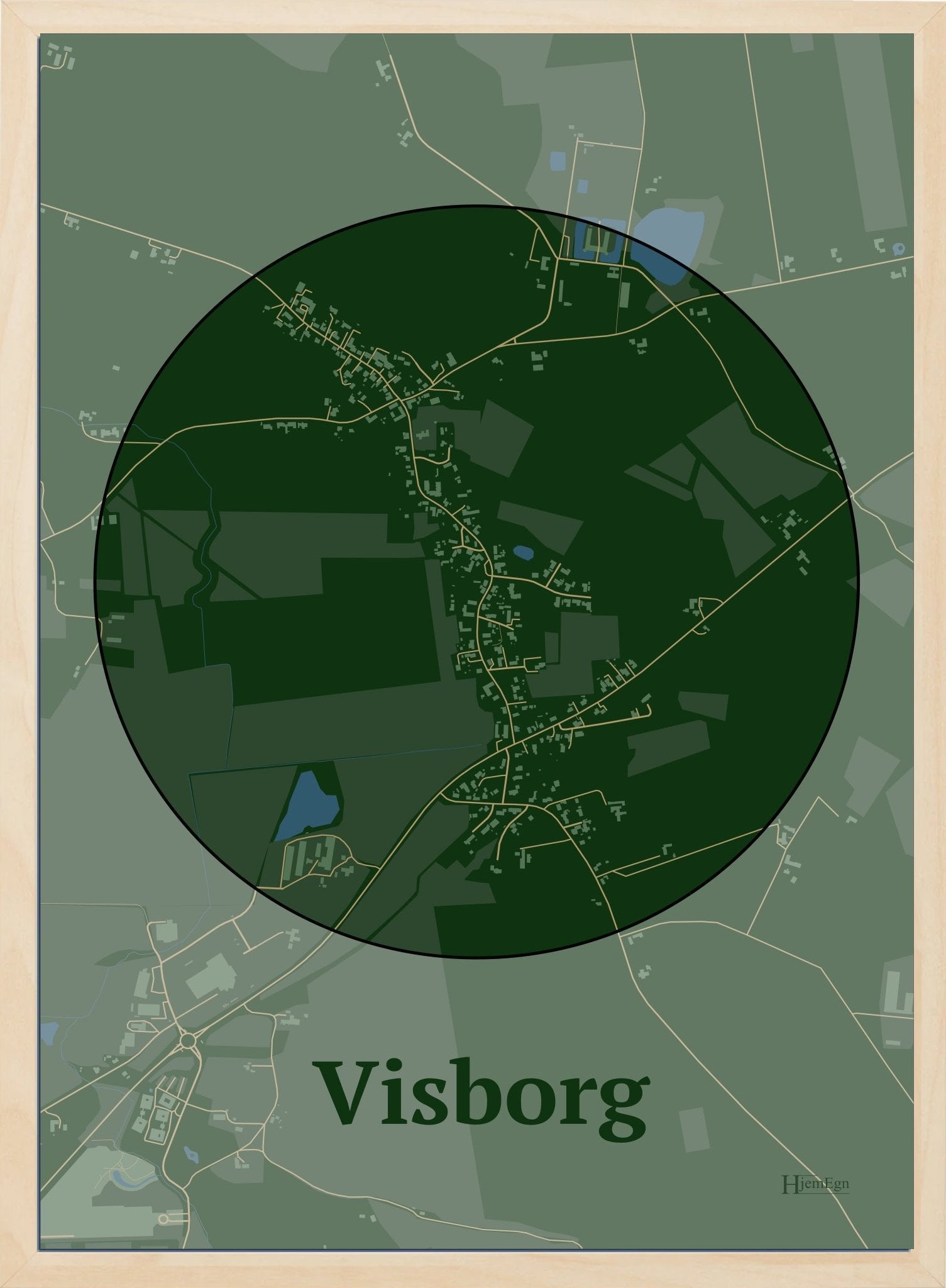 Visborg plakat i farve mørk grøn og HjemEgn.dk design centrum. Design bykort for Visborg