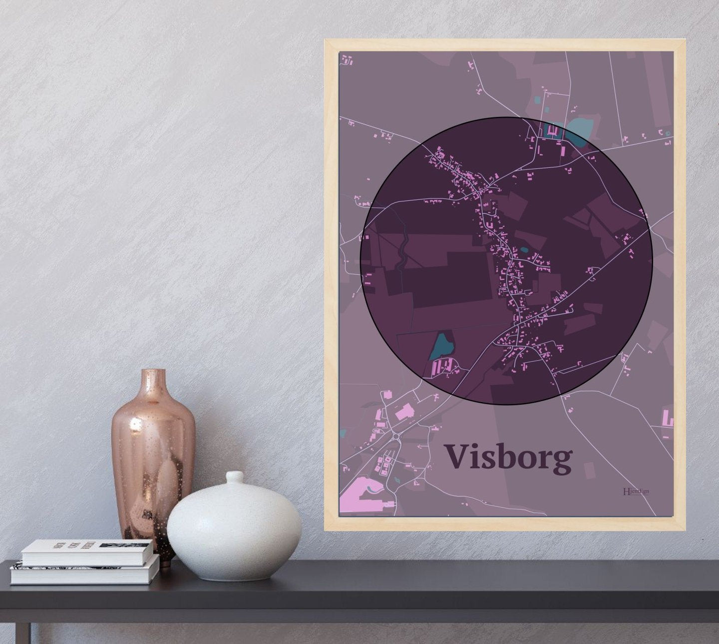 Visborg plakat i farve  og HjemEgn.dk design centrum. Design bykort for Visborg