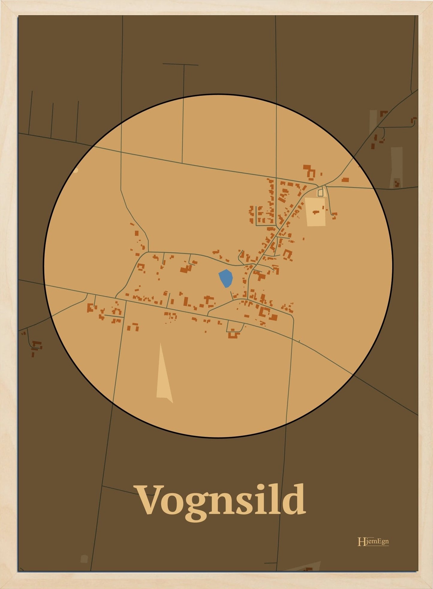 Vognsild plakat i farve pastel brun og HjemEgn.dk design centrum. Design bykort for Vognsild
