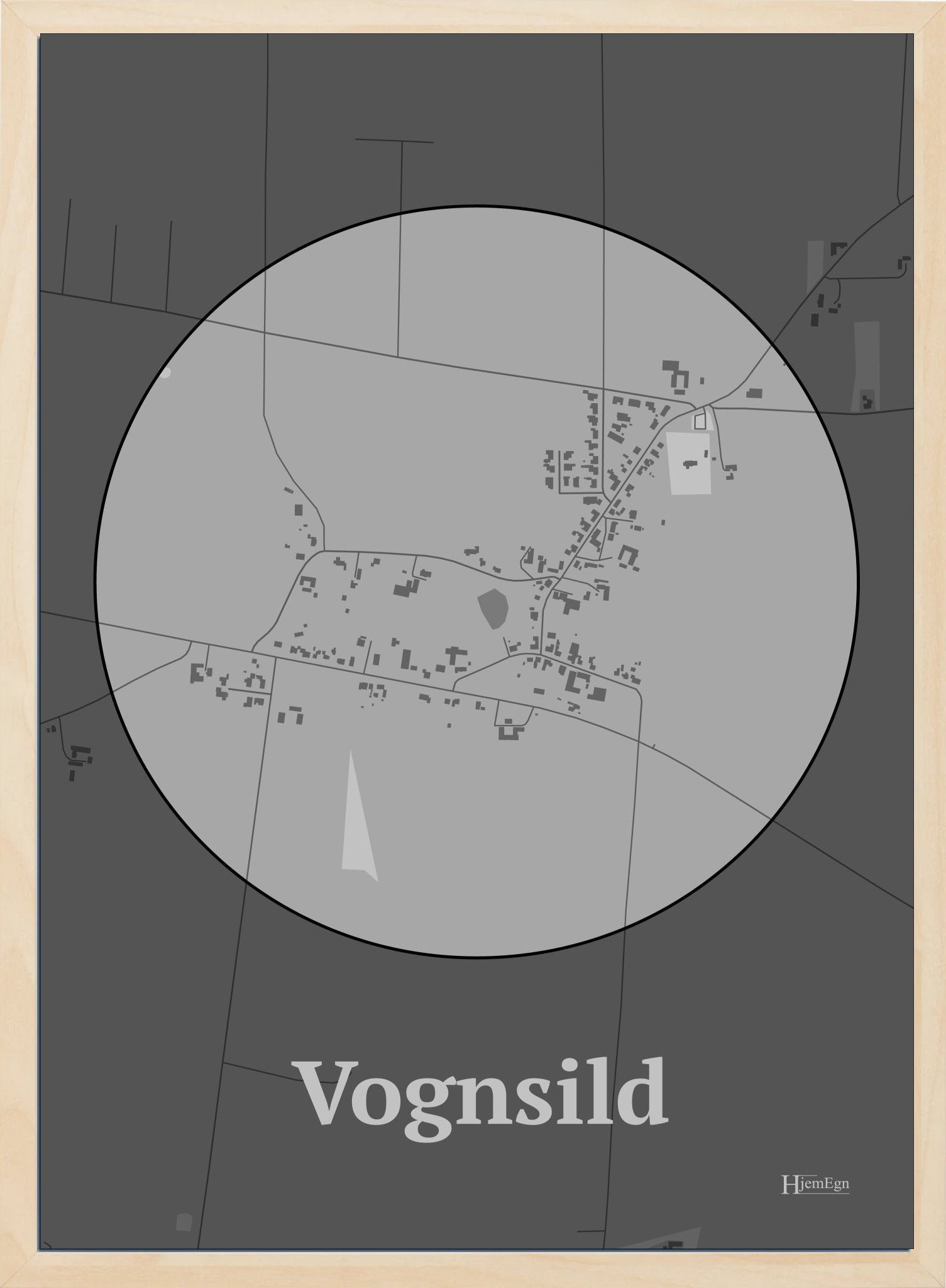 Vognsild plakat i farve pastel grå og HjemEgn.dk design centrum. Design bykort for Vognsild