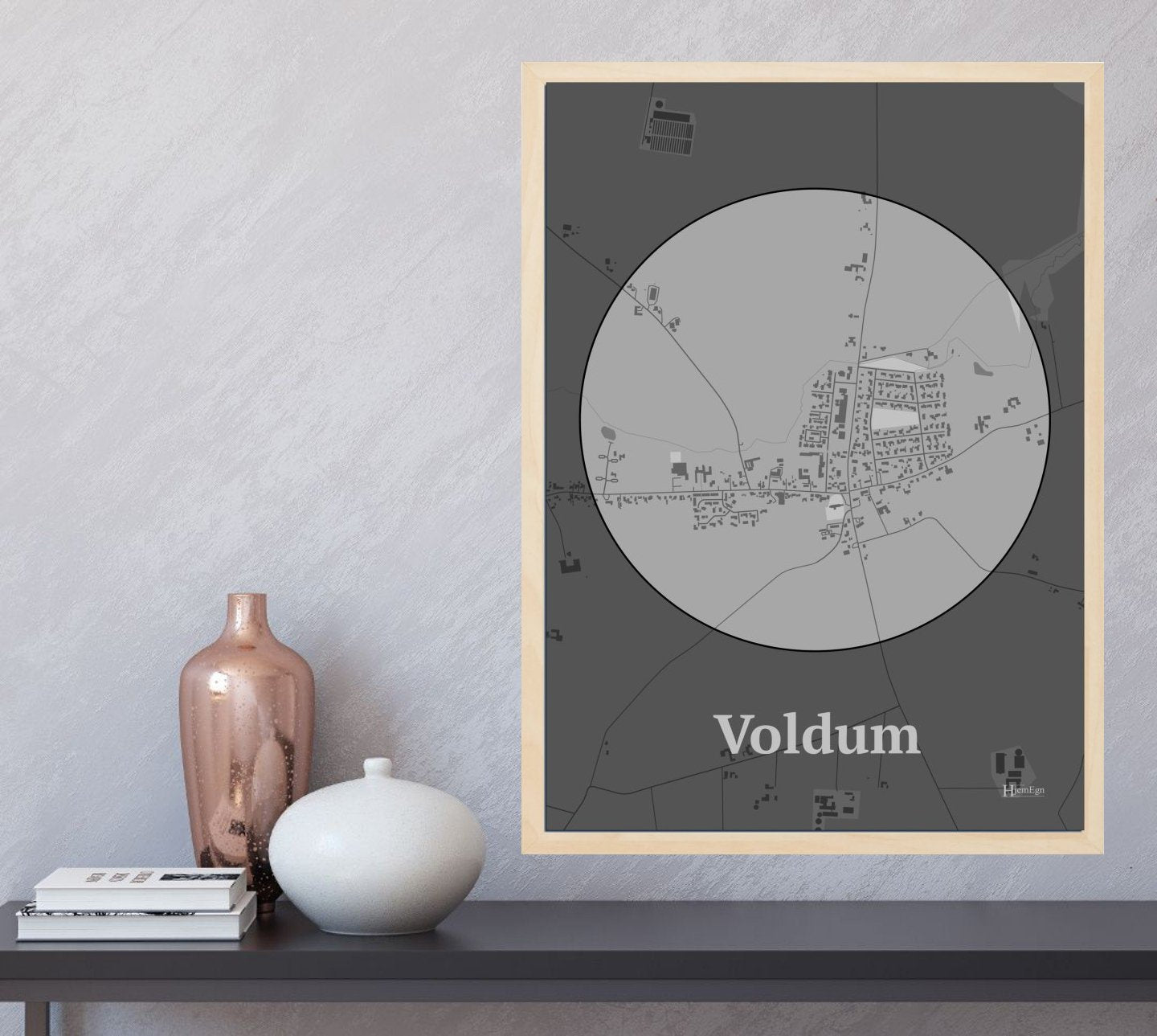 Voldum plakat i farve  og HjemEgn.dk design centrum. Design bykort for Voldum