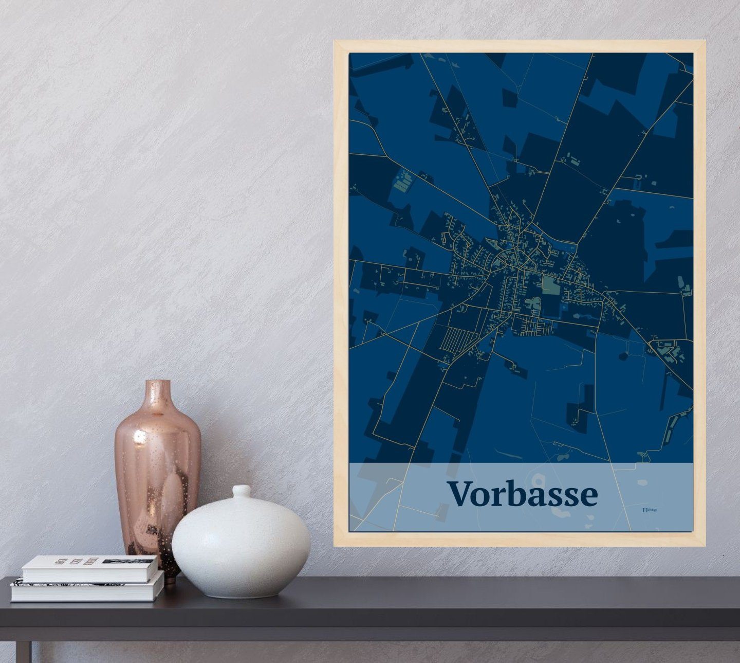 Vorbasse plakat i farve  og HjemEgn.dk design firkantet. Design bykort for Vorbasse