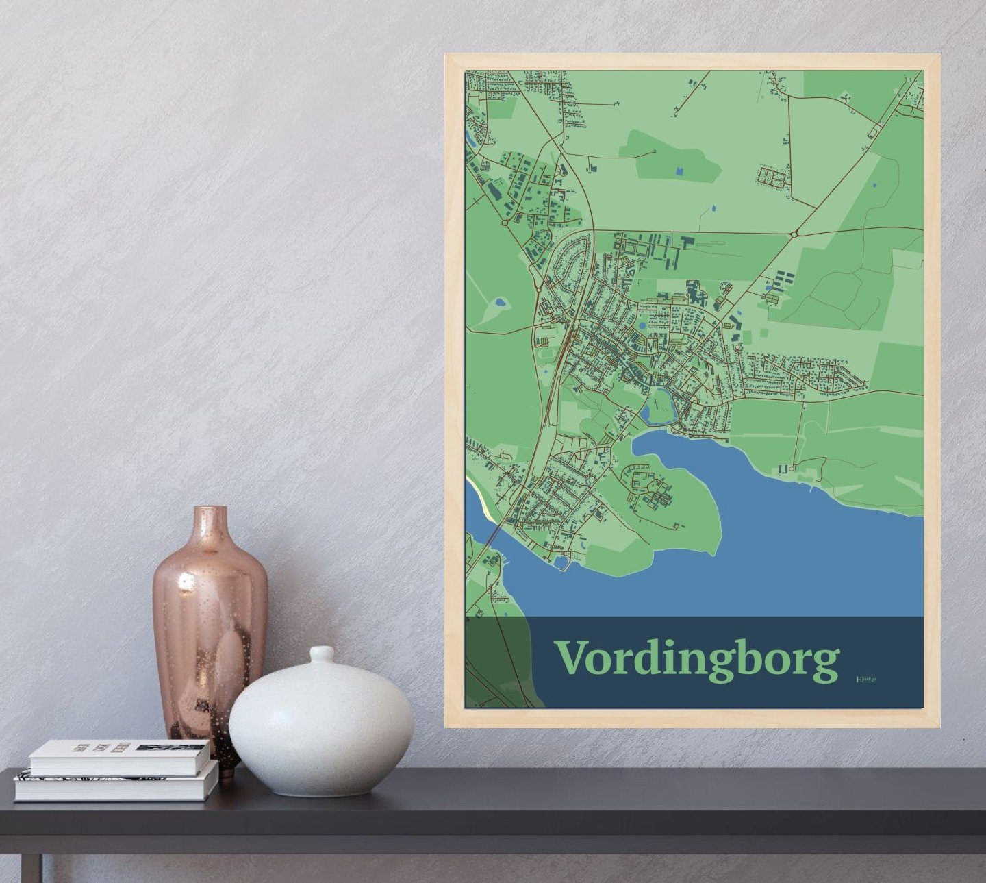 Vordingborg plakat i farve  og HjemEgn.dk design firkantet. Design bykort for Vordingborg