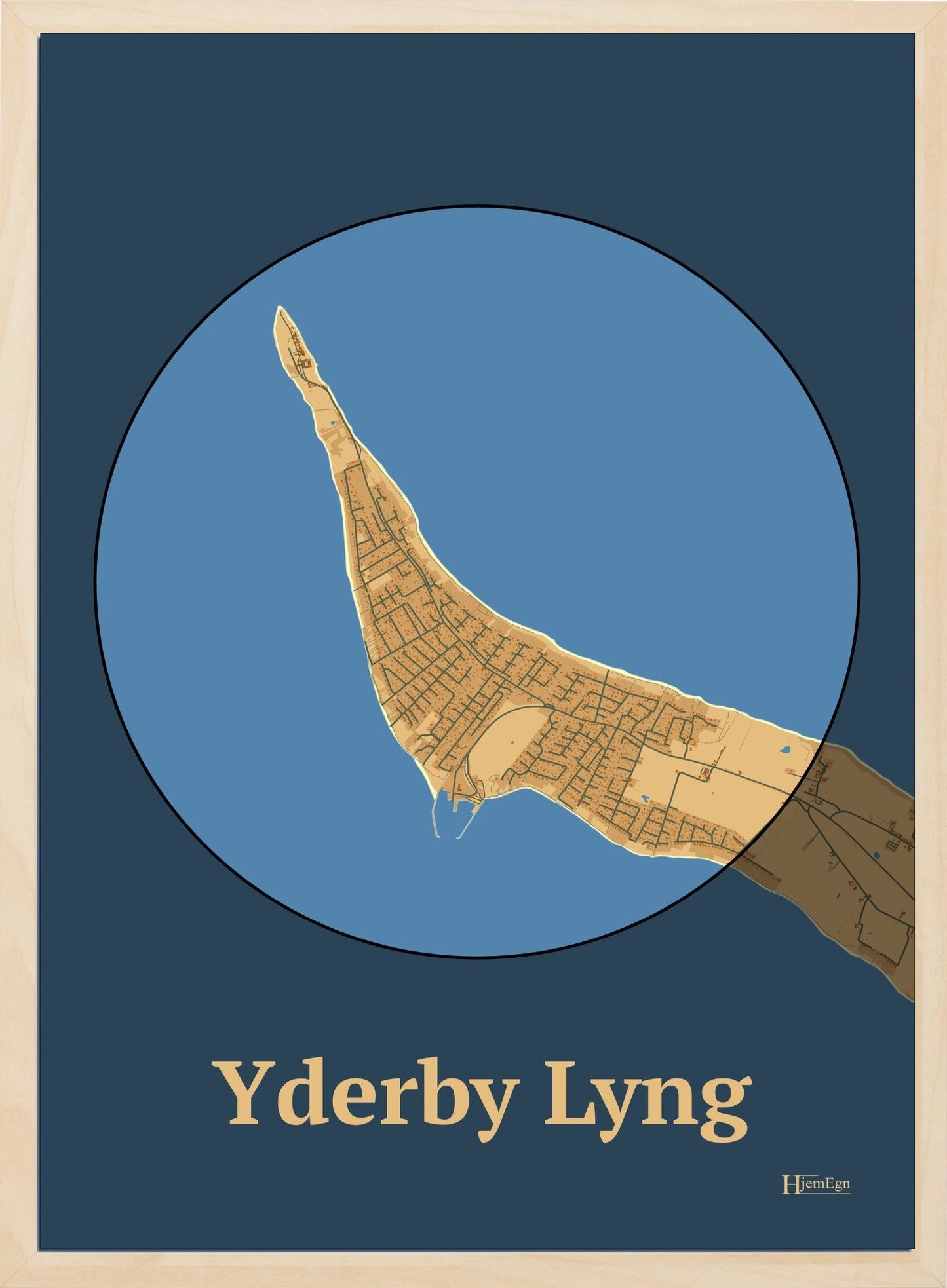 Yderby Lyng plakat i farve pastel brun og HjemEgn.dk design centrum. Design bykort for Yderby Lyng