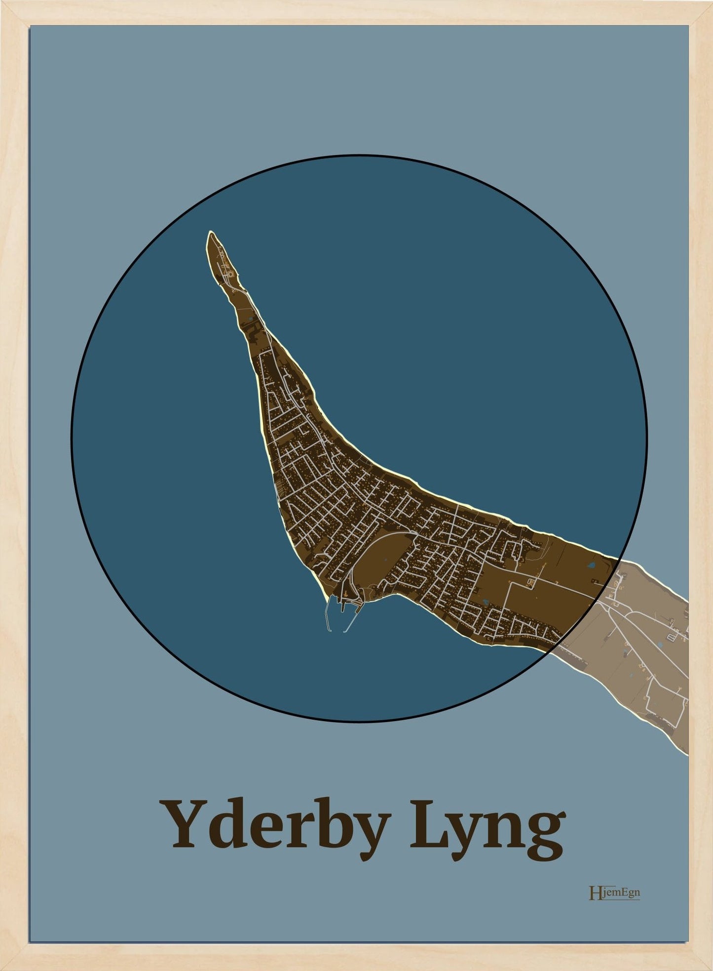 Yderby Lyng plakat i farve mørk brun og HjemEgn.dk design centrum. Design bykort for Yderby Lyng