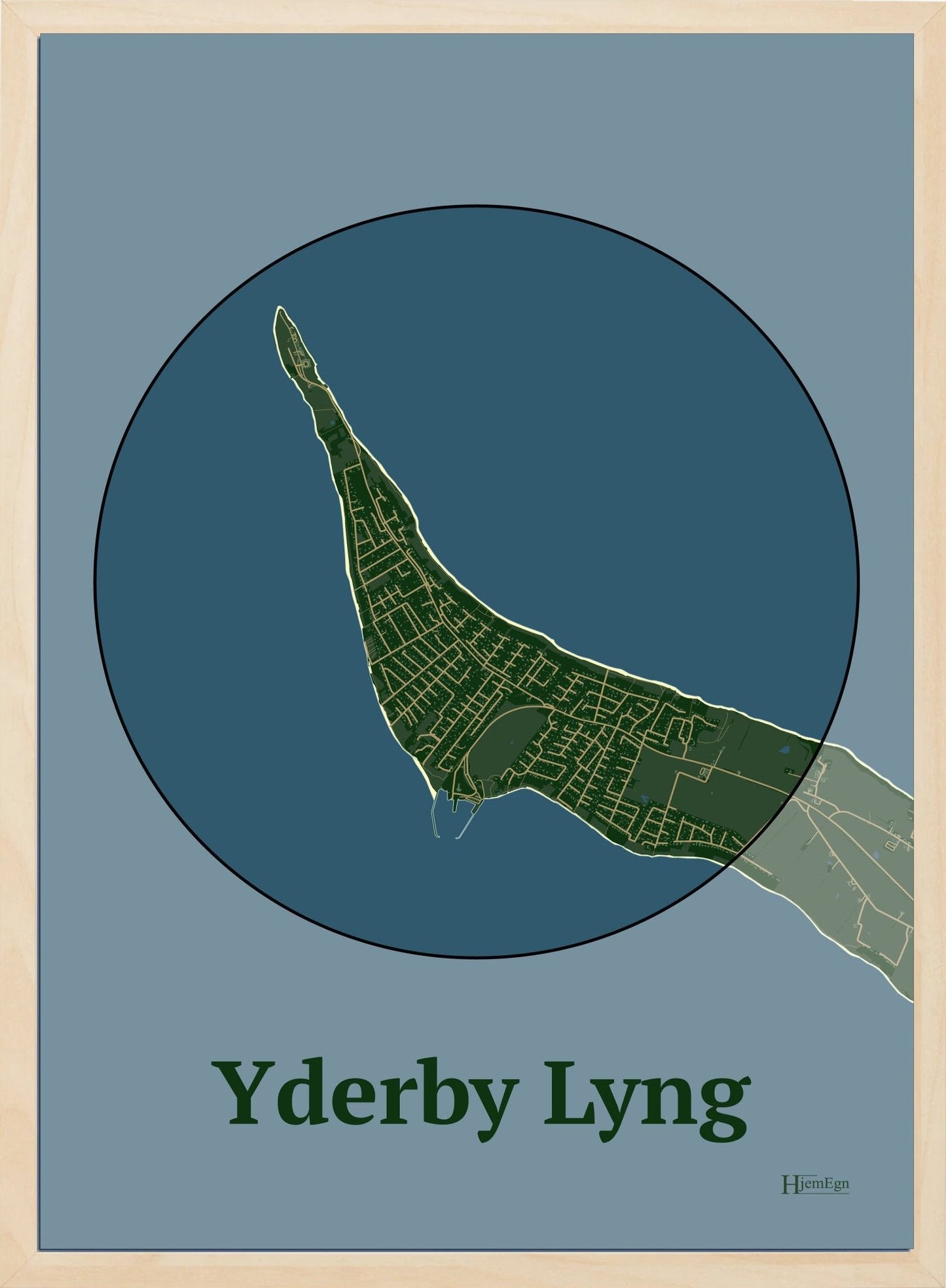 Yderby Lyng plakat i farve mørk grøn og HjemEgn.dk design centrum. Design bykort for Yderby Lyng